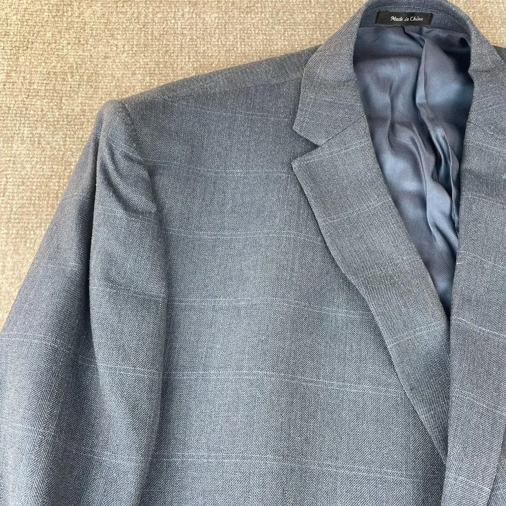 Lauren‎ Ralph Lauren Sport Coat Mens 52R Blue Plaid Notch Lapel Single Vented